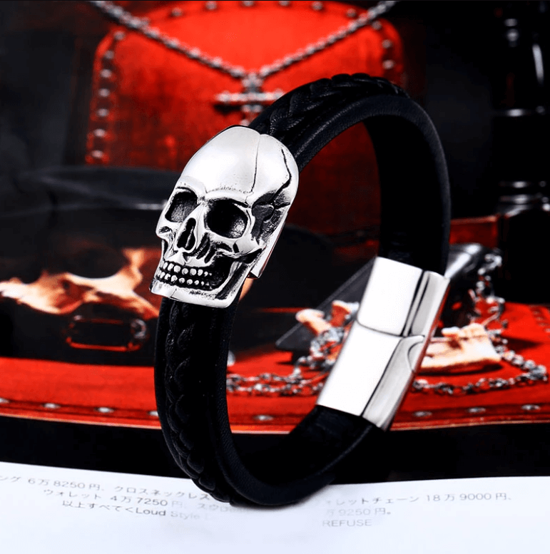 Stål Punk Skull läderstil armband