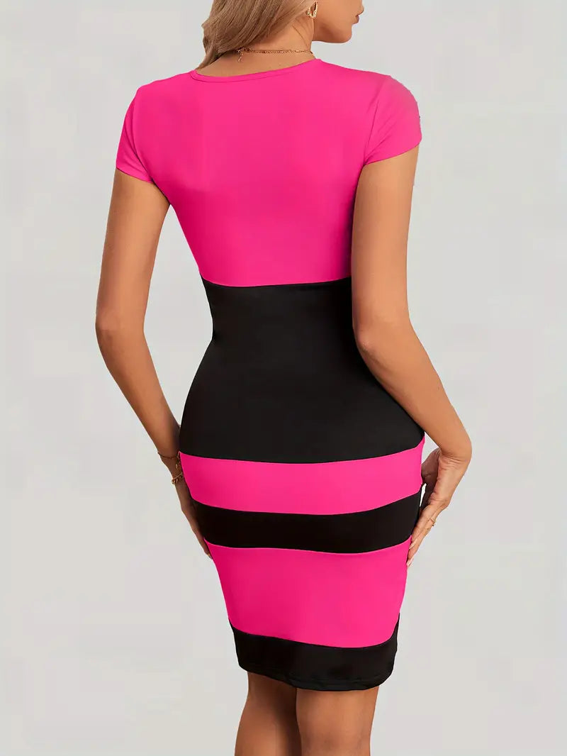 Dam Klänning Färgblock Figur-Hugging Polyester Modern Design-4