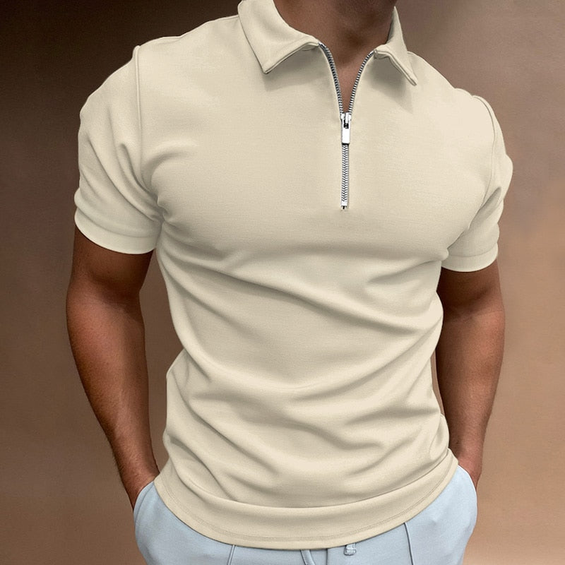 Herr Poloshirt Kort Ärmar Dragkedja 100% Bomull 6