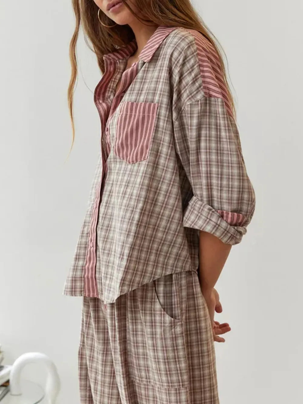Dam Pyjamas Set Fleece Mjuk och Bekväm med Fickor 1
