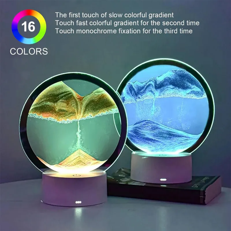 Bordslampa Batteri 3D Sandanimation Glas Elegant Cylinderdesign-4