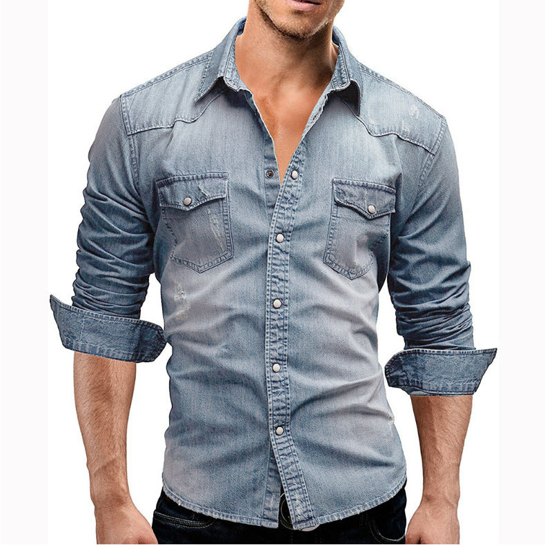 Herrens Retro Skjorta Denim Button-Down