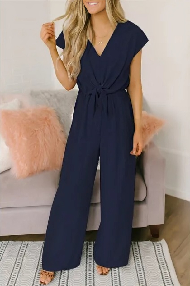 Variant image for Dam Jumpsuit Avslappnad V-Ringning Bredbenad Mjukt Material-5