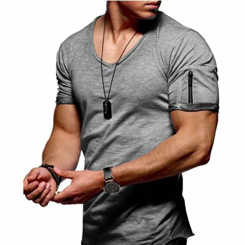 Herr T-shirt V-ringning Casual Bomull