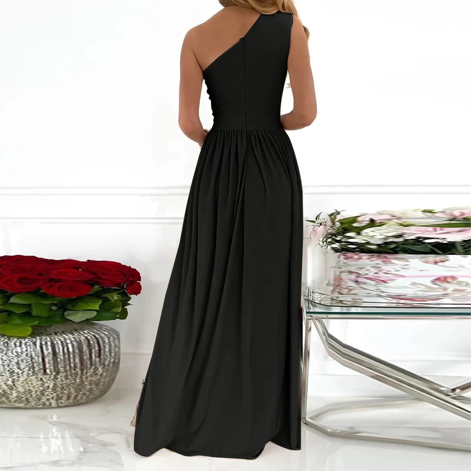 Kvinnors Axelklänning Asymmetrisk Hög Split Polyester 6