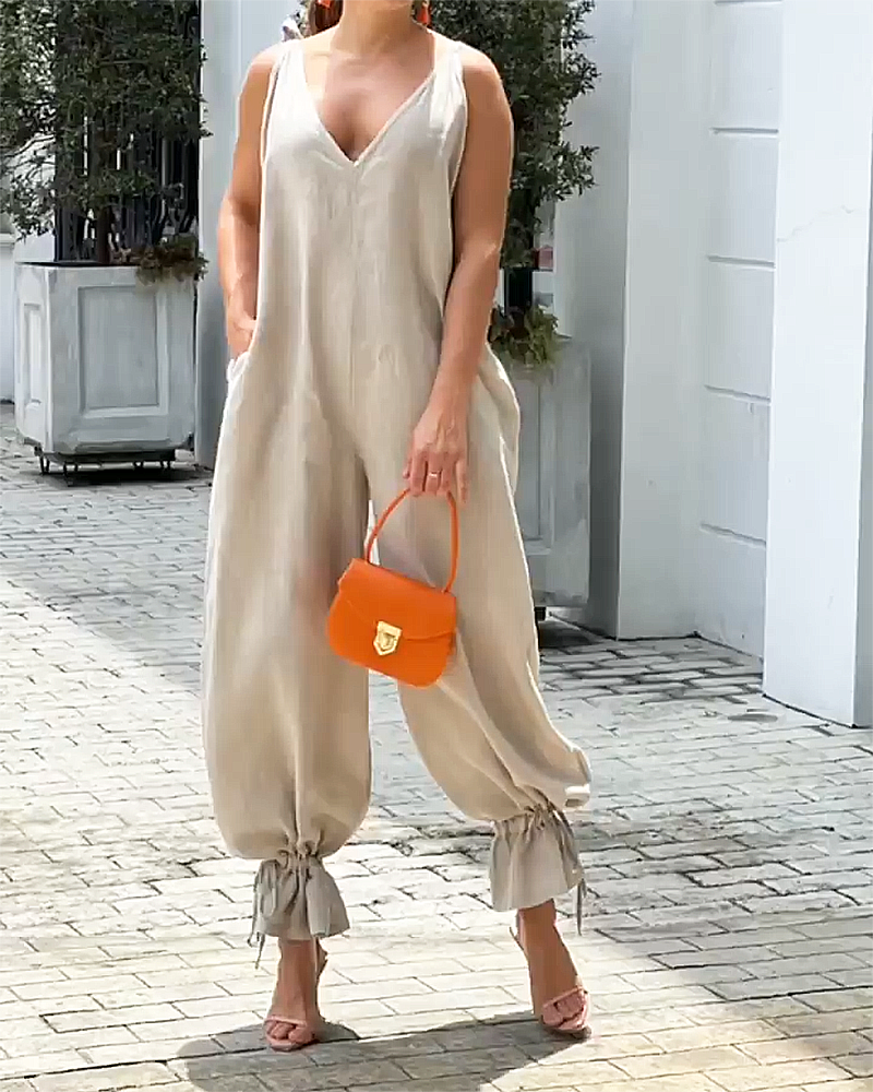 Dam Jumpsuit Ärmlös V-Hals Polyester Chic Komfort-1