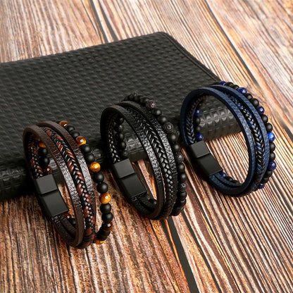 Unisex Armband Set Flätat Konstläder med Pärlband 4