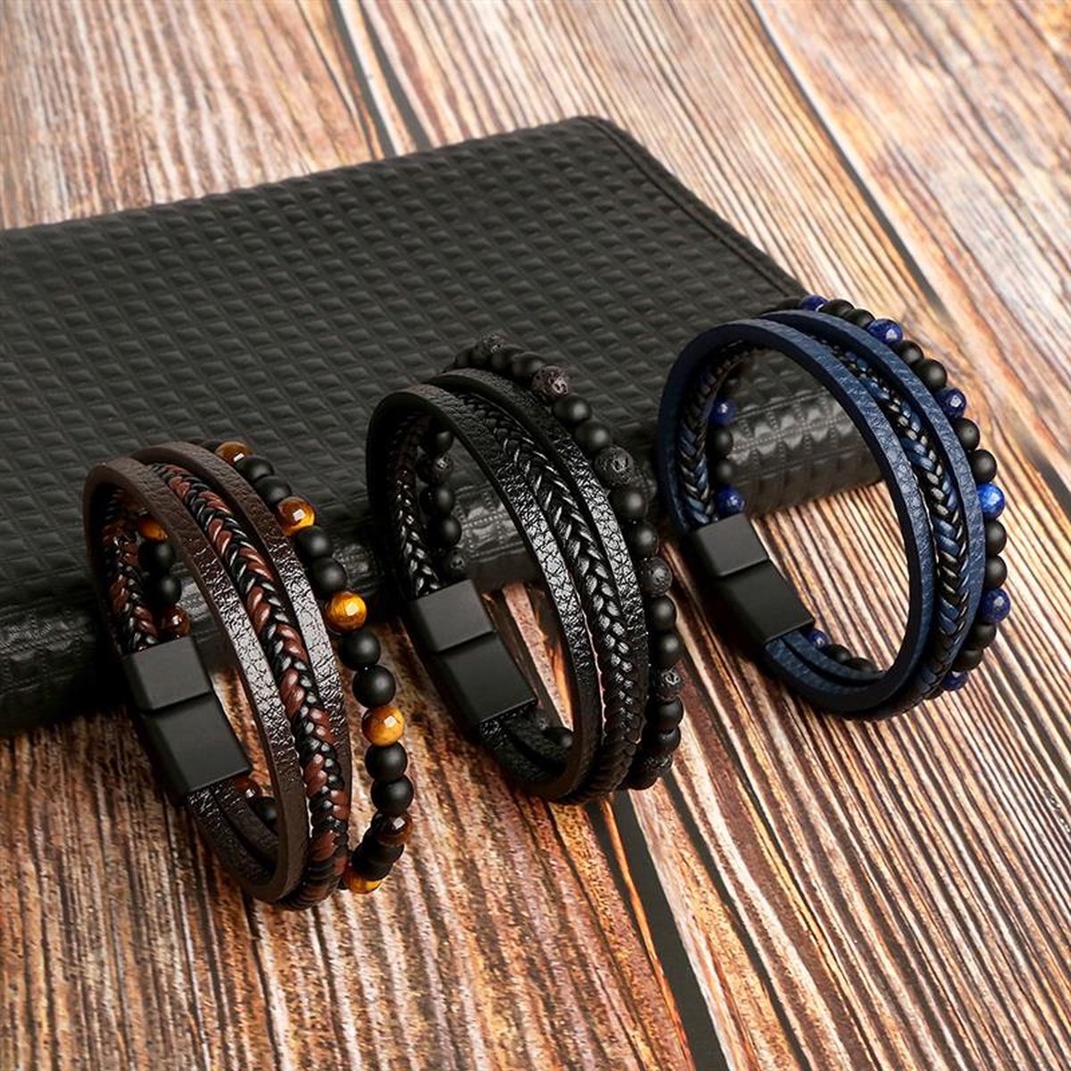 Unisex Armband Set Flätat Konstläder med Pärlband 4