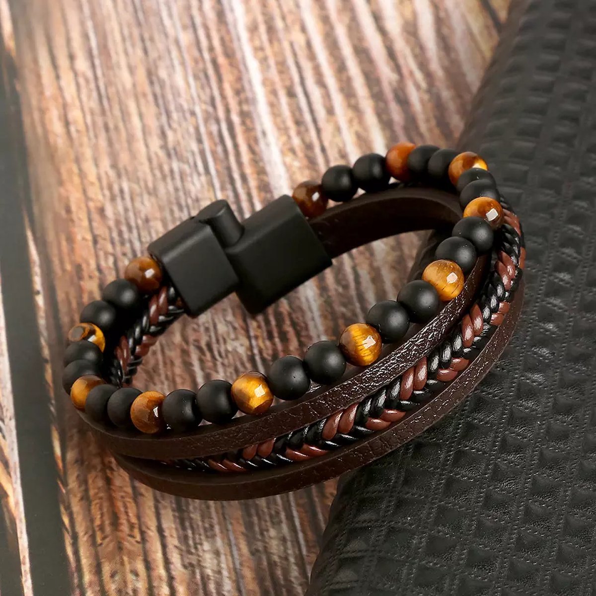 Unisex Armband Set Flätat Konstläder med Pärlband 3