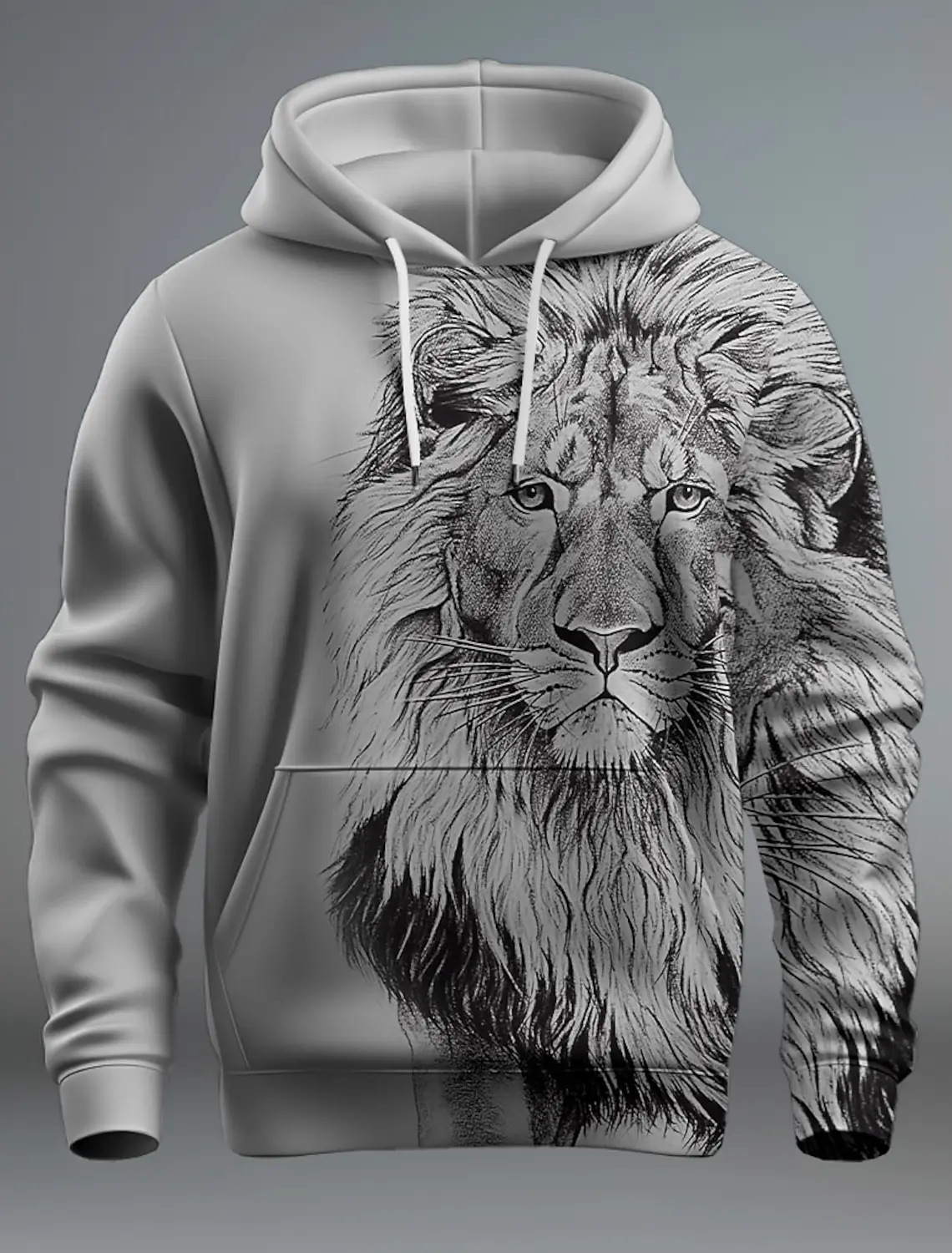 Variant image for Herrar Hoodie med Lejondesign Avslappnad Bomull-1