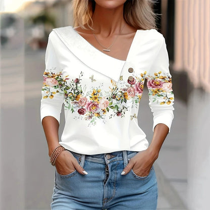 Dam Blus Långa Ärmar Blommigt Tryck Polyester 5