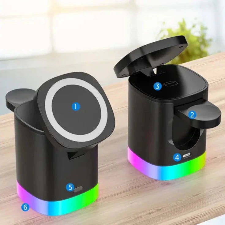 3-i-1 LED trådlös stativladdare