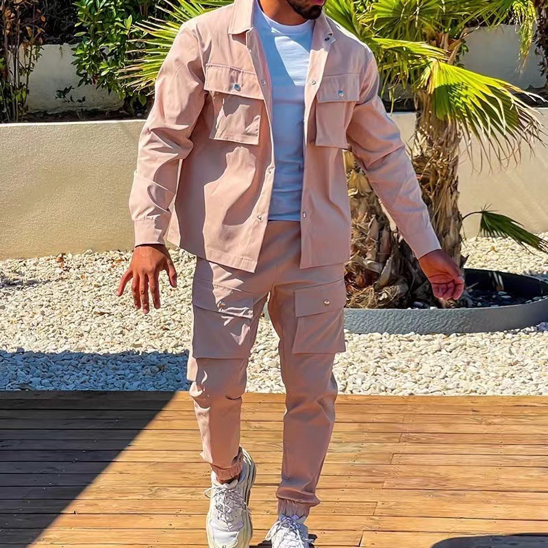 Herr Cargodräkt Tvådelad Polyester med Flera Fickor 4