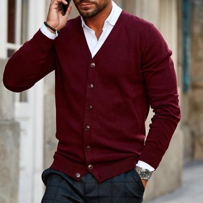 Cardigan Herr Modern Design Mjuk Material med Fickor 1