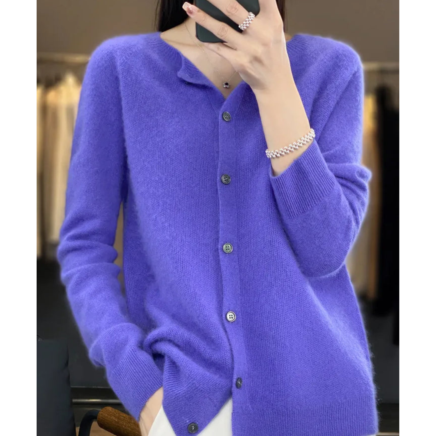 Dam O-hals Cardigan i 100% Ull 2