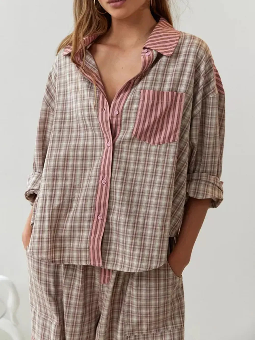 Dam Pyjamas Set Fleece Mjuk och Bekväm med Fickor 5
