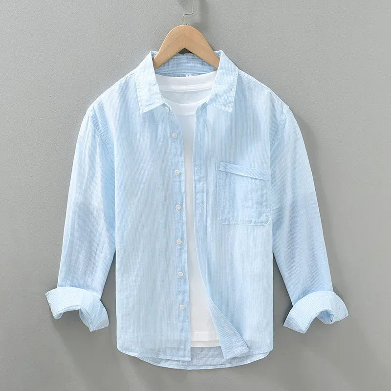 Herrskjorta Avslappnad Linne Överdimensionerad 1