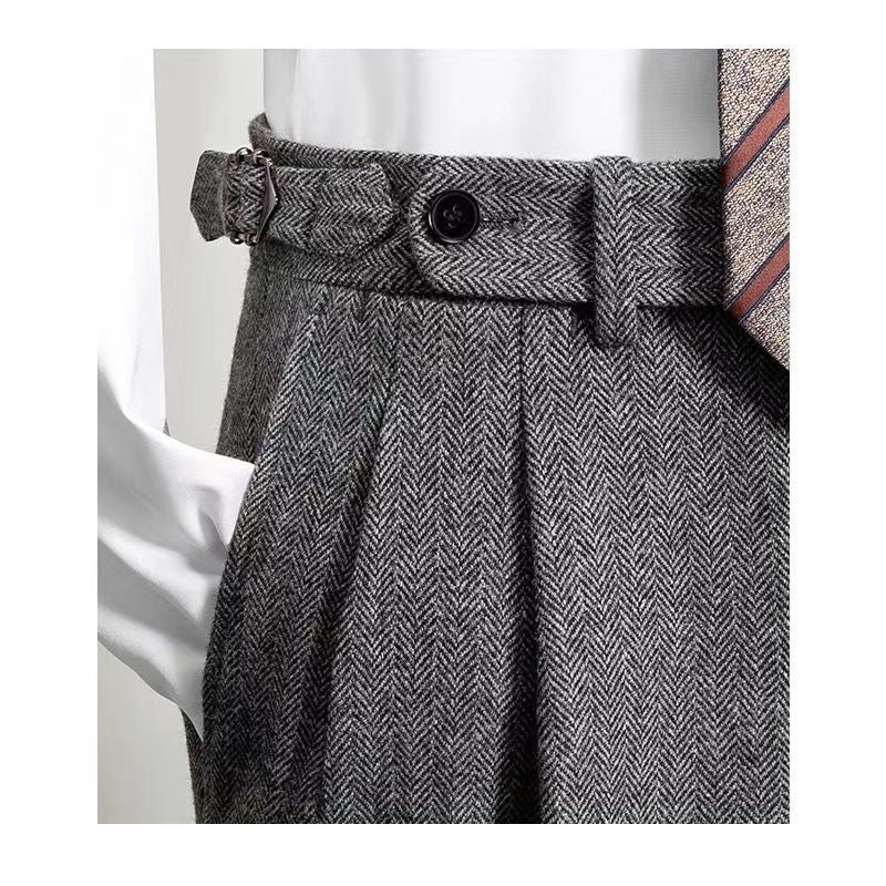 Herr Fritidsbyxor Avslappnad Tweed Vintage Stil 6