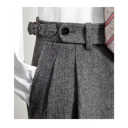 Herr Fritidsbyxor Avslappnad Tweed Vintage Stil 6