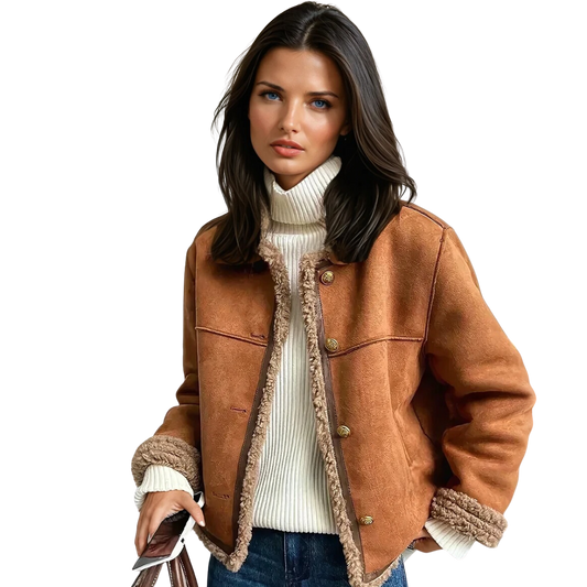 Damens Shearling Jacka med Knäppning