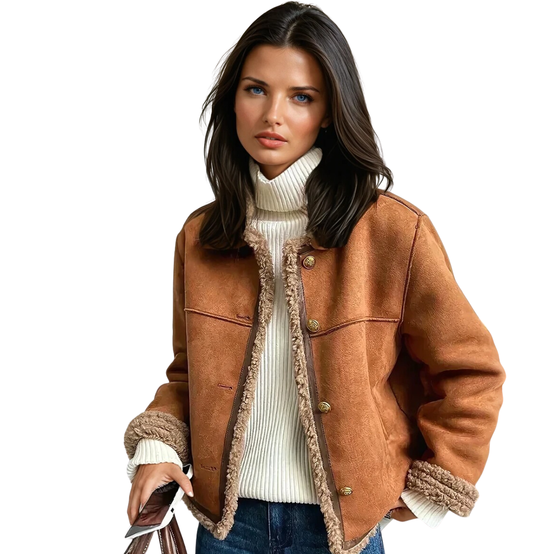 Damens Shearling Jacka med Knäppning