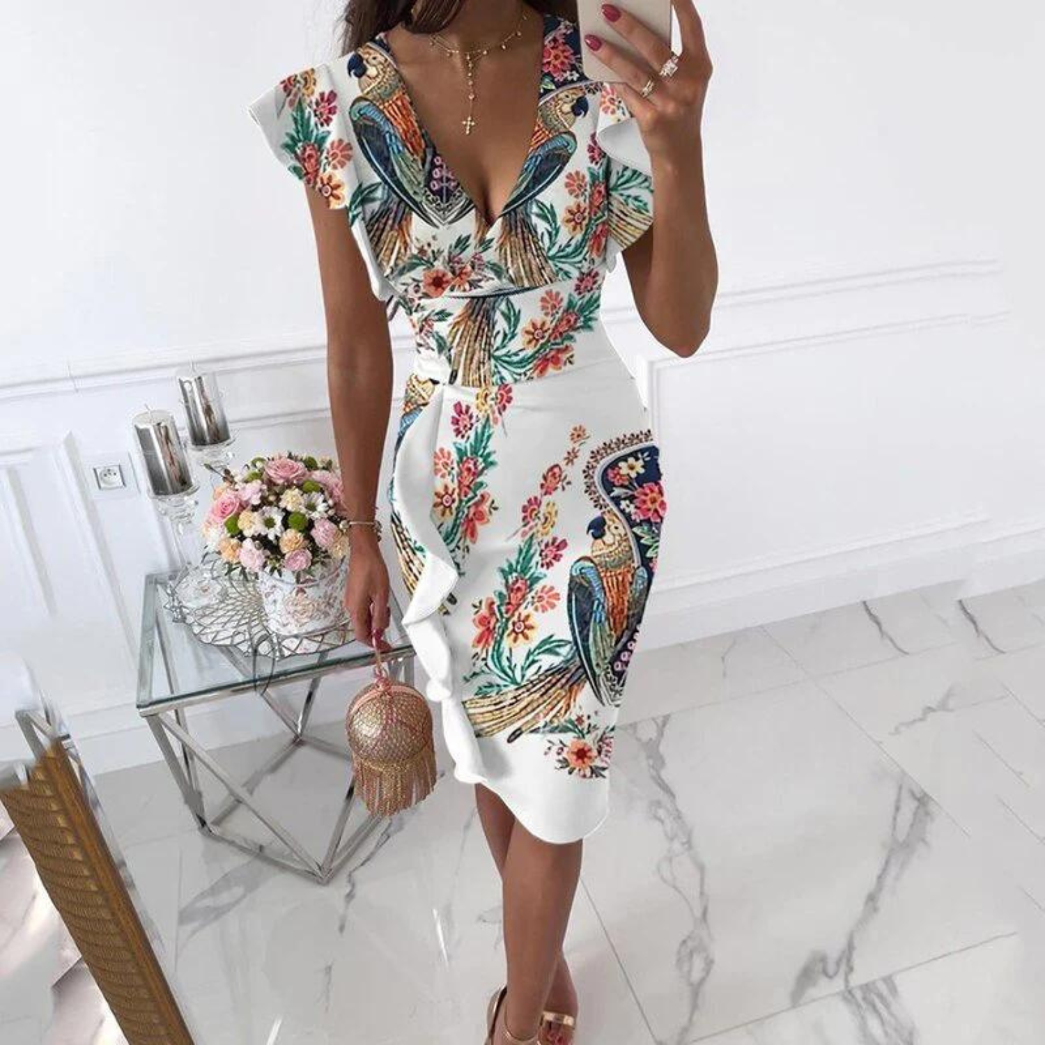 Kvinna Klänning V-ringning Rekommenderade Ärmar Mjuk Material 5