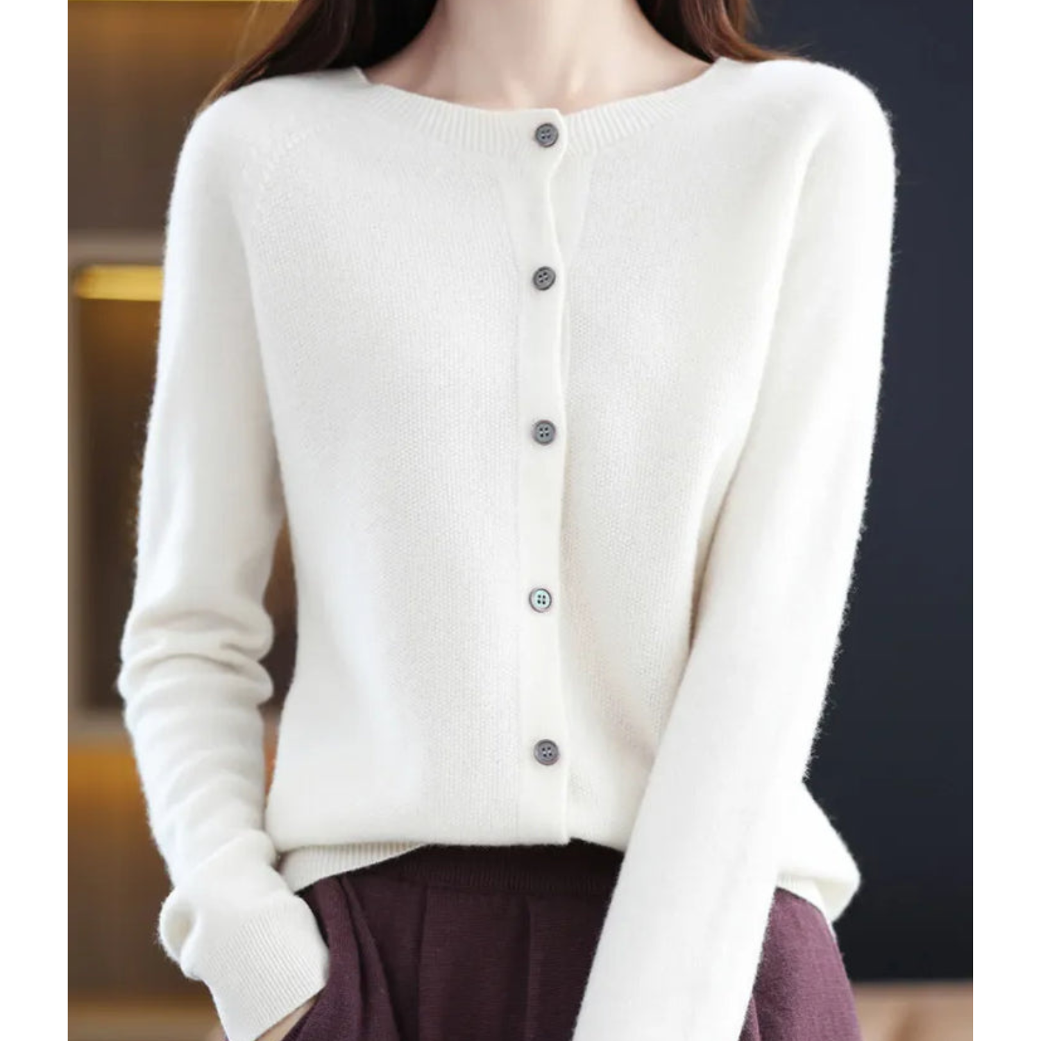 Dam O-hals Cardigan i 100% Ull 3