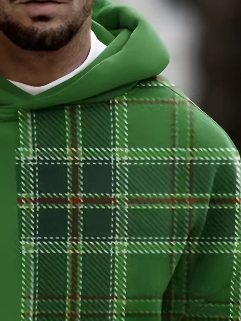 Hoodie Män Rutigt Mönster Avslappnad 100% Bomull-3