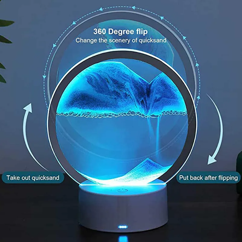 Bordslampa Batteri 3D Sandanimation Glas Elegant Cylinderdesign-3