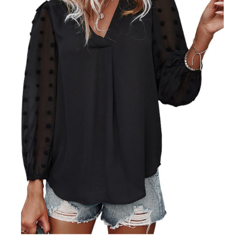 Dam Festtopp Långärmad Hackad Halsringning Mjuk Polyester