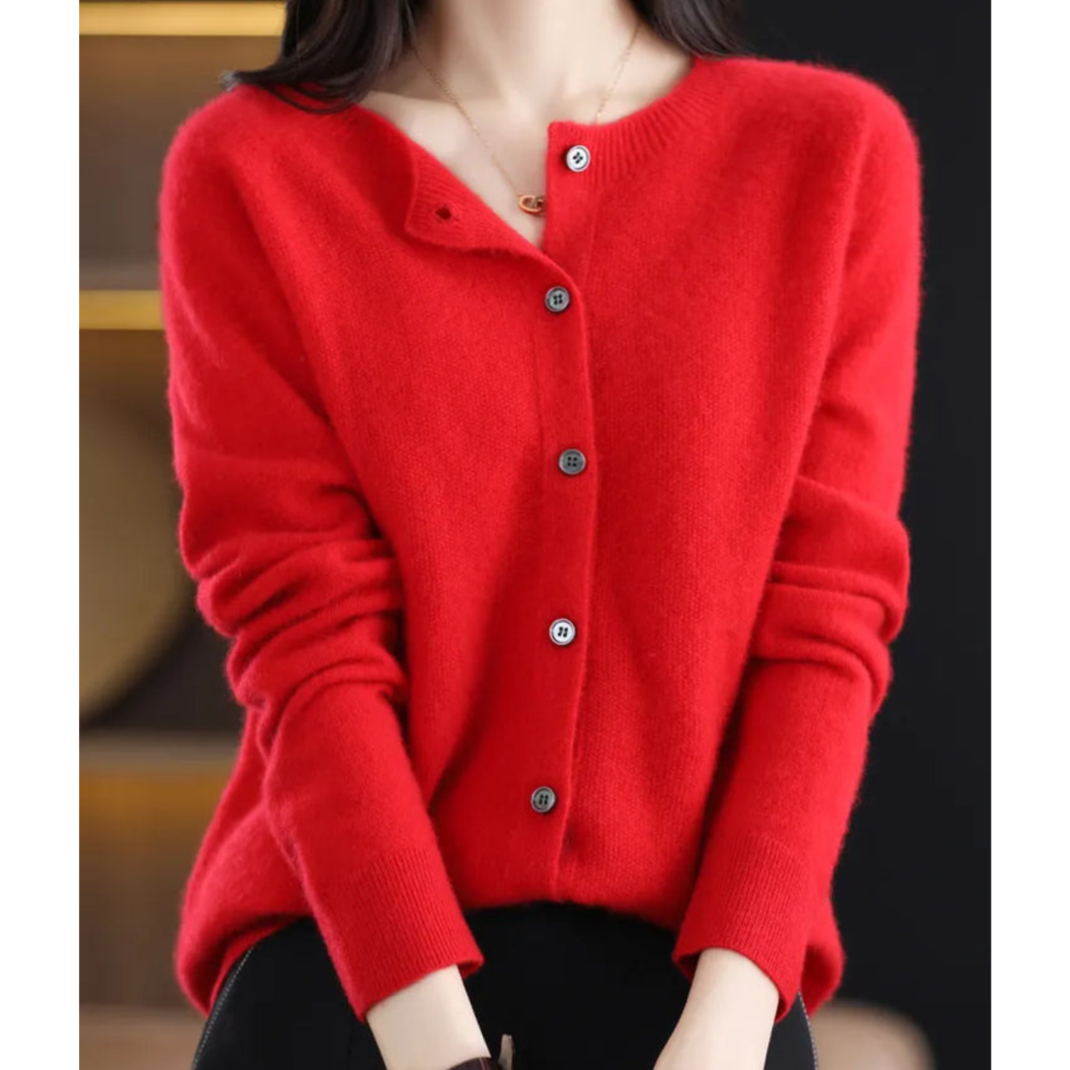 Dam O-hals Cardigan i 100% Ull 4
