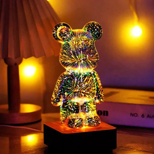 Nattlampa Barn Nallebjörn 3D Fyrverkerieffekt Mjuk Plast LED-1