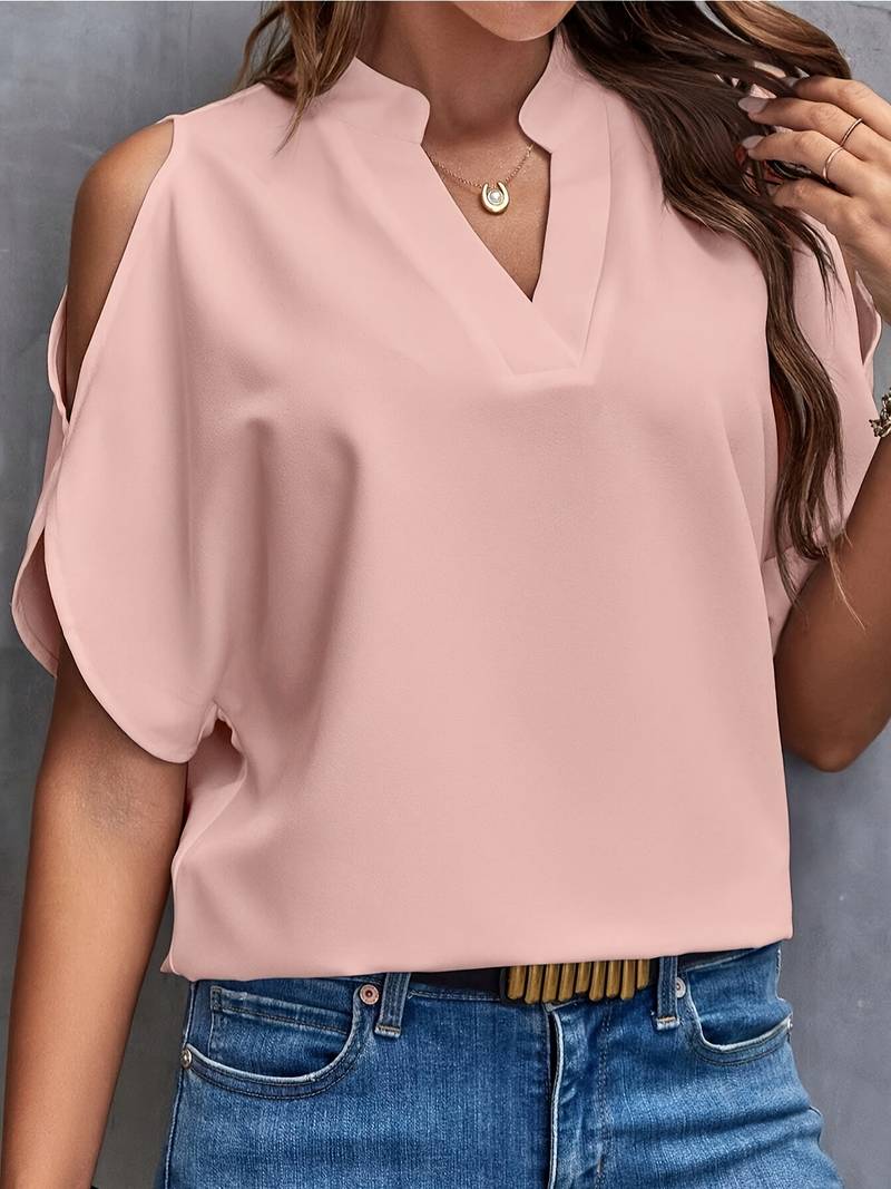 Dam Axelfri Blus Lätt Material Elegant Sommar-3