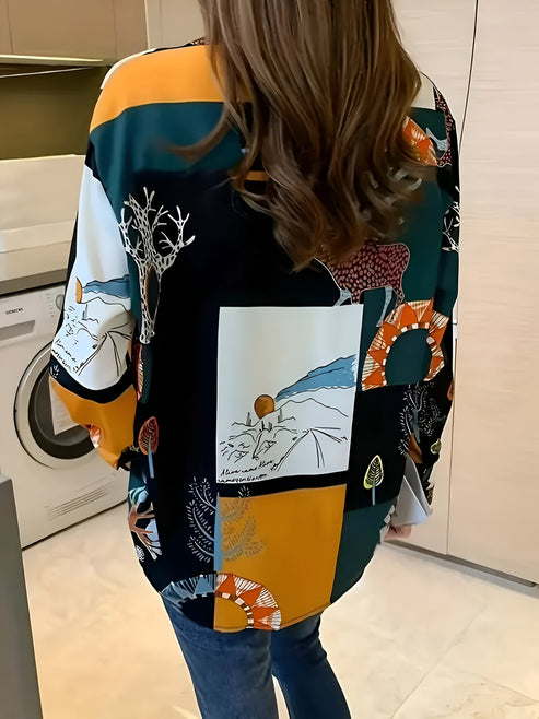 Dam Blus Vintageinspirerad Förtrollande Tryck 100% Bomull-4