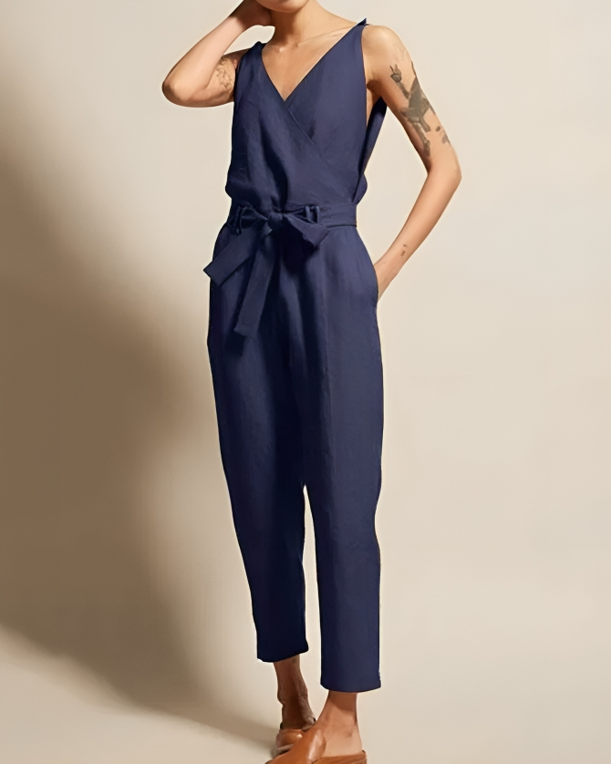 Dam Jumpsuit Luftig Linne Justerbart Midjeband-1