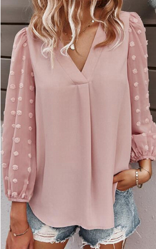 Dam Festtopp Långärmad Hackad Halsringning Mjuk Polyester