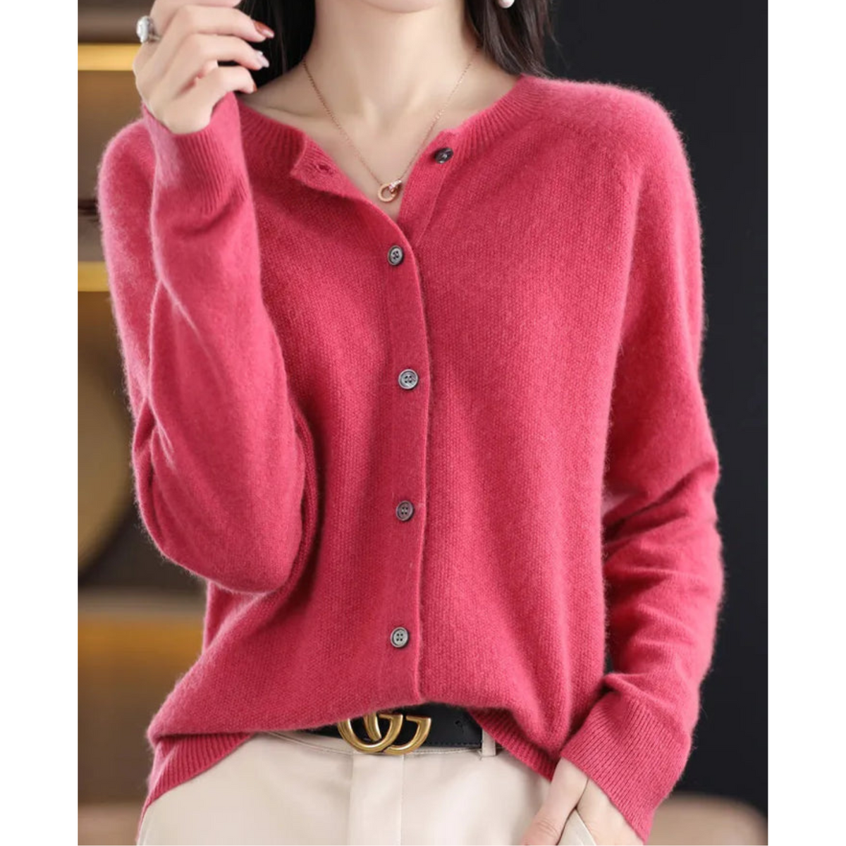 Dam O-hals Cardigan i 100% Ull 5