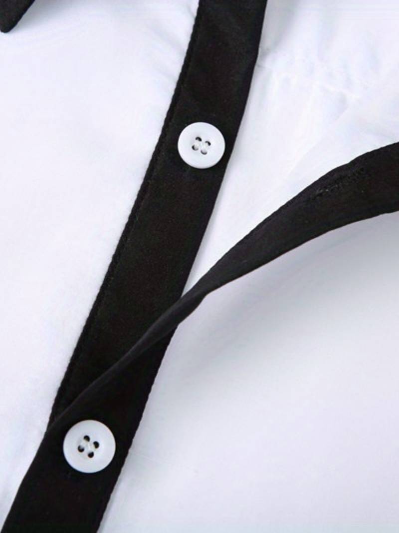 Herrskjorta Kontrasterande Design Avslappnad 100% Bomull-4