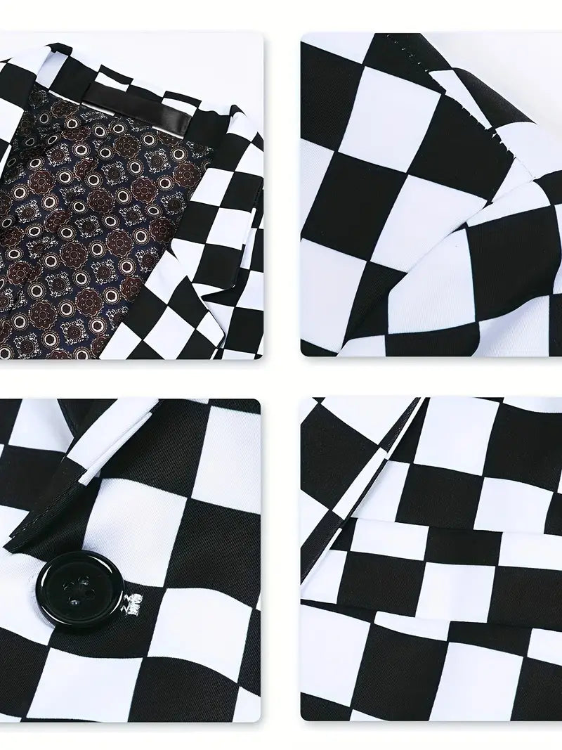 Herr Kostymjacka Modern Schackbrädsmönster Polyester Bomull-4