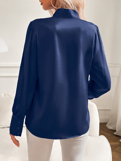 Dam Blus Vit Elegant Silkelook Klassisk Feminin Design Polyester-4