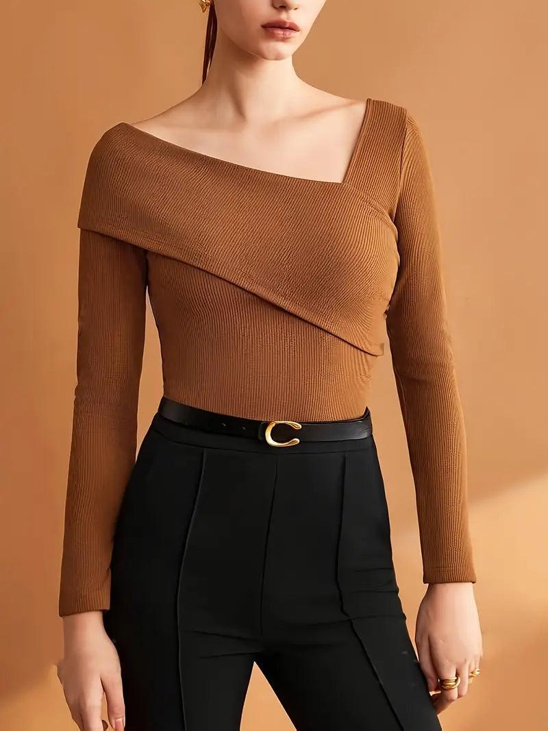 Dam Festtoppar Asymmetrisk Halsringning Polyester Trendig Design-4