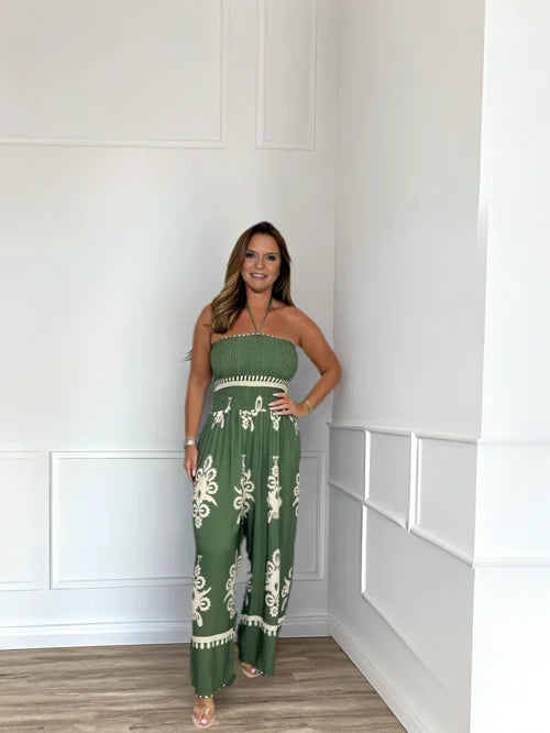 Dam Jumpsuit Halterneck Vintage Polyester Bredben-5