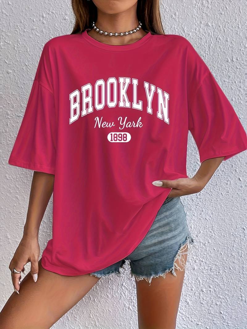 Variant image for Kvinnors T-shirt Cirkulär Hals Brooklyn-tryck Bomull-25