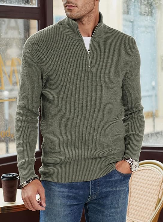 Herr Tröja Dragkedja Modern Italiensk Design 100% Bomull-3