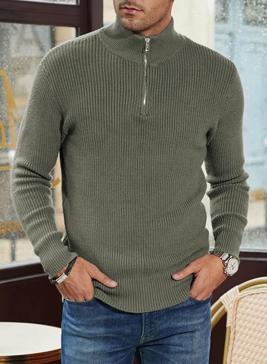 Herr Tröja Dragkedja Modern Italiensk Design 100% Bomull-4