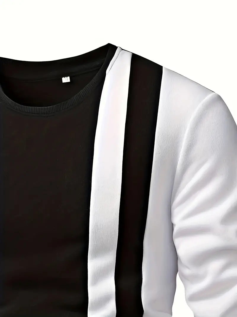 Herr Tröja Färgblockdesign Cirkulär Halsringning 100% Bomull-3