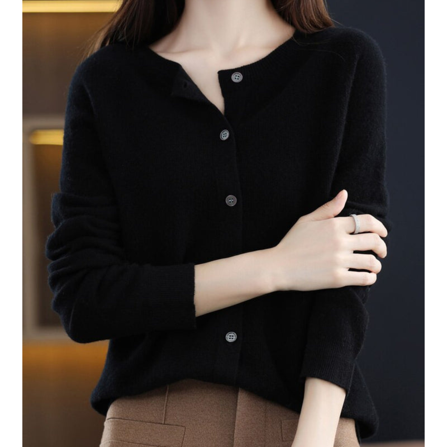 Dam O-hals Cardigan i 100% Ull 1