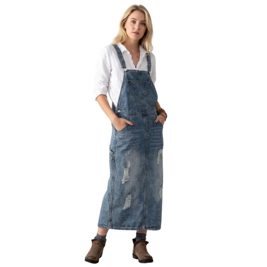 Kvinnors Denimstil Latzklänning med Vintage Stil
