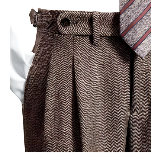Herr Fritidsbyxor Avslappnad Tweed Vintage Stil 1