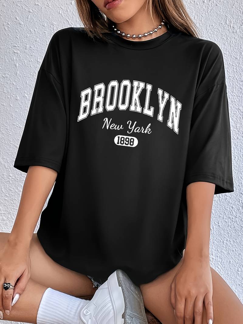 Variant image for Kvinnors T-shirt Cirkulär Hals Brooklyn-tryck Bomull-9